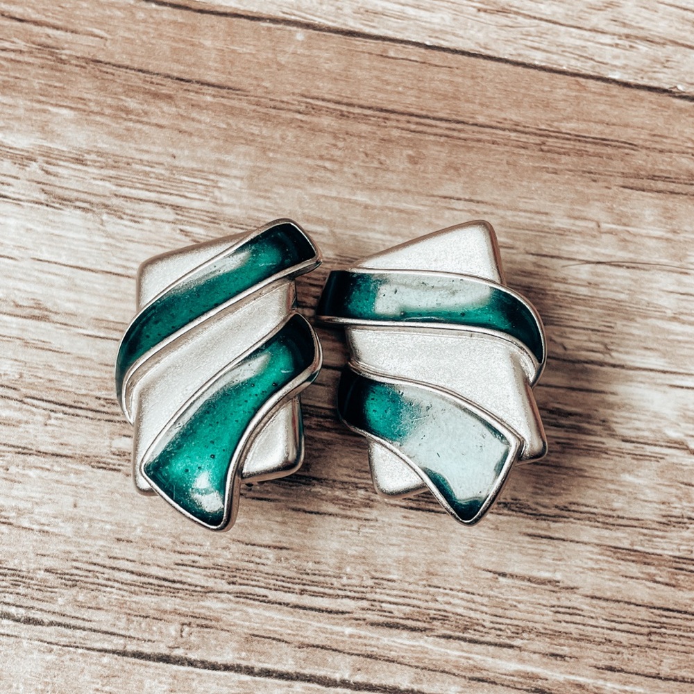 Vintage YSL silver & green earrings